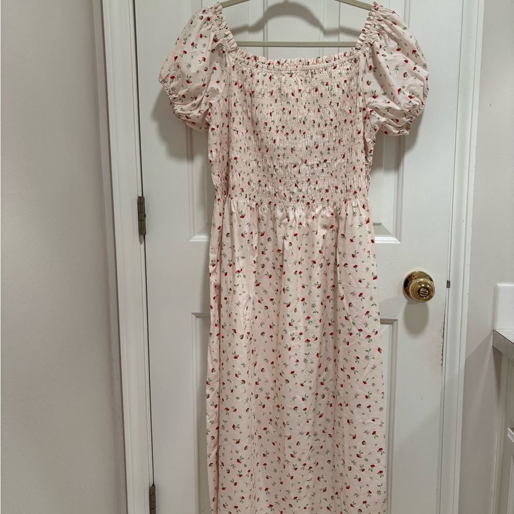 H&M FLORAL OFF-THE-SHOULDER POPLIN DRESS